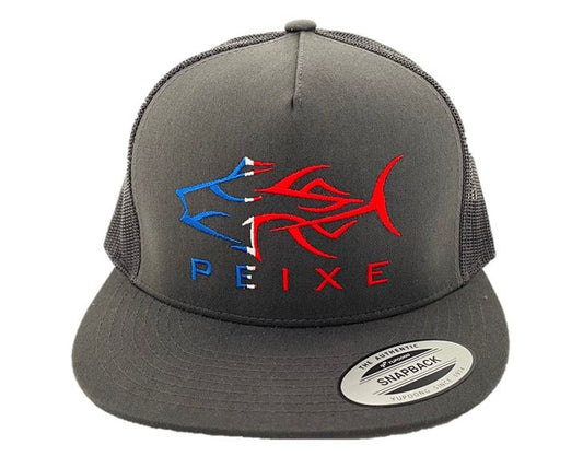 PEIXE CO. TRUCKER SNAPBACK HAT DARK GREY AMERICAN FLAG 6006